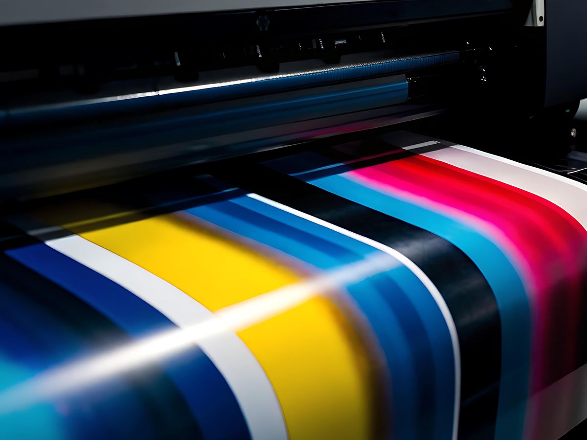 Large format printer producing vibrant colour banner stripes